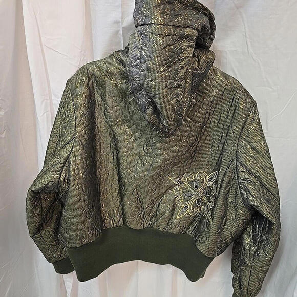 Baby Phat Y2K Gold/Green Embroidered‎ Beaded Fur Hooded Bomber Jacket 4x - Picture 16 of 16